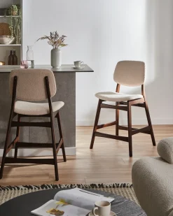Sæt med 2 barstole ELAINE Boucle Brun/lys beige