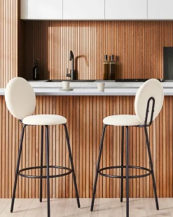 Sæt med 2 barstole EMERY Boucle Lys Beige