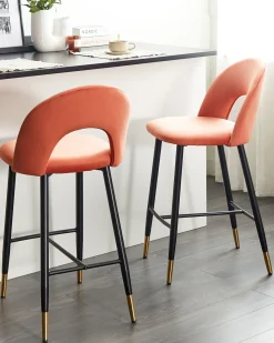 Sæt med 2 barstole FALTON Velour Koralrød