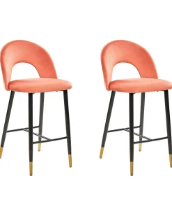 Sæt med 2 barstole FALTON Velour Koralrød