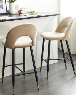 Sæt med 2 barstole FALTON Velour Beige