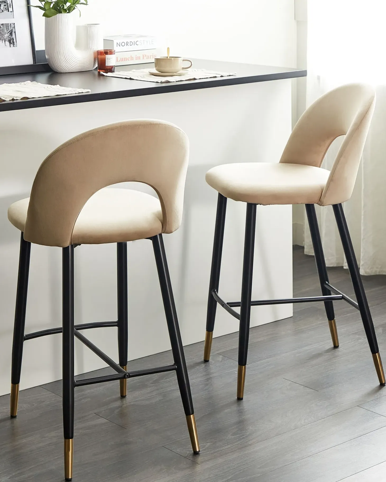 Sæt med 2 barstole FALTON Velour Beige