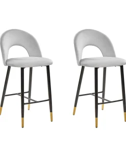 Sæt med 2 barstole FALTON Velour Grå