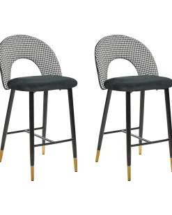 Sæt med 2 barstole FALTON Velour Sort/hvid