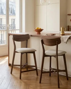 Sæt med 2 barstole HOLLY Træ Brun/beige