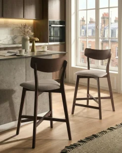 Sæt med 2 barstole HOLLY Træ Brun/beige