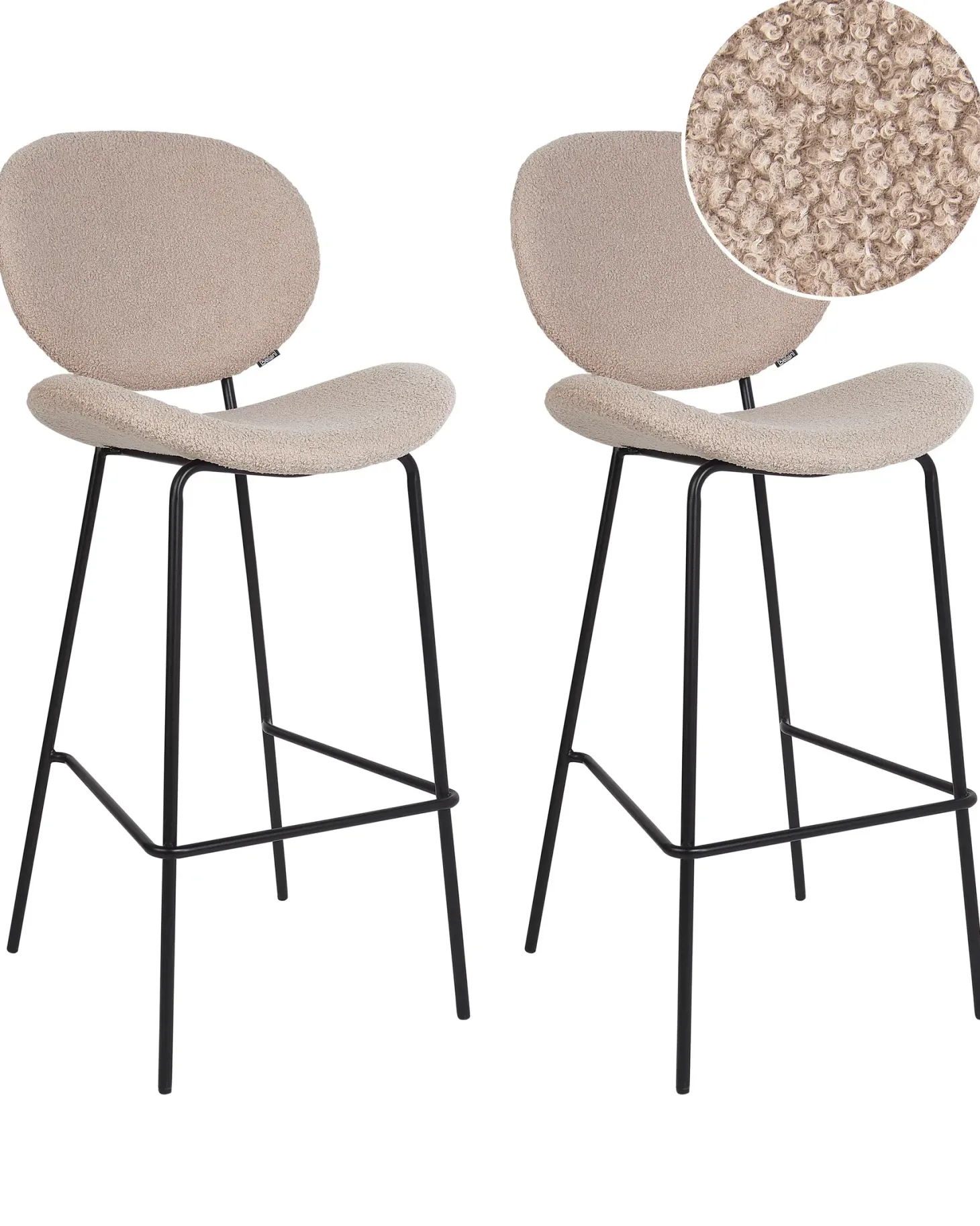 Sæt med 2 barstole LUANA Boucle Lys Beige