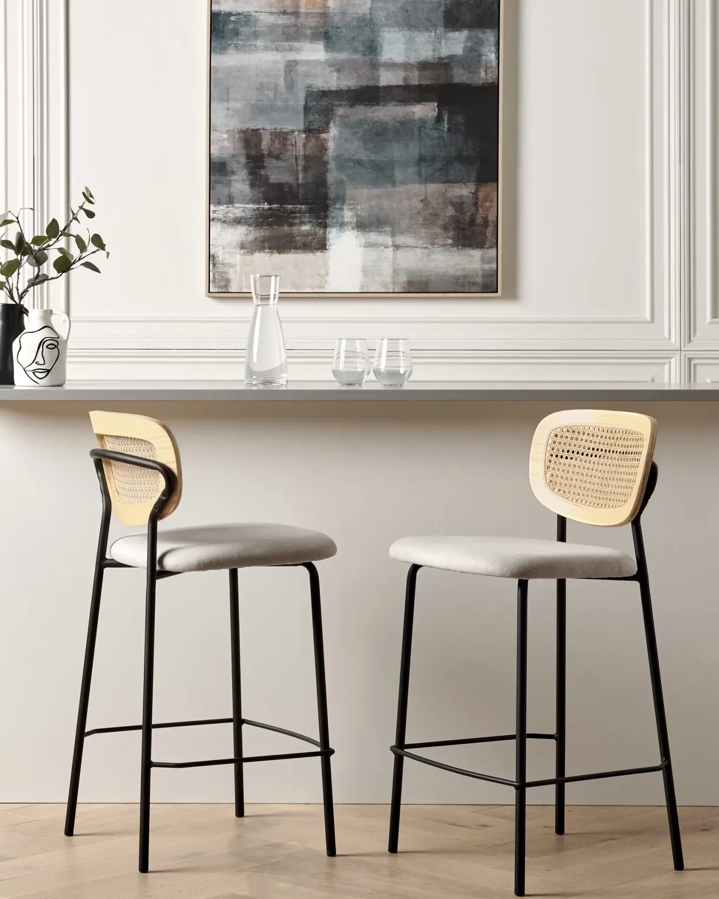 Sæt med 2 barstole MAYETTA Rattan Lys Beige