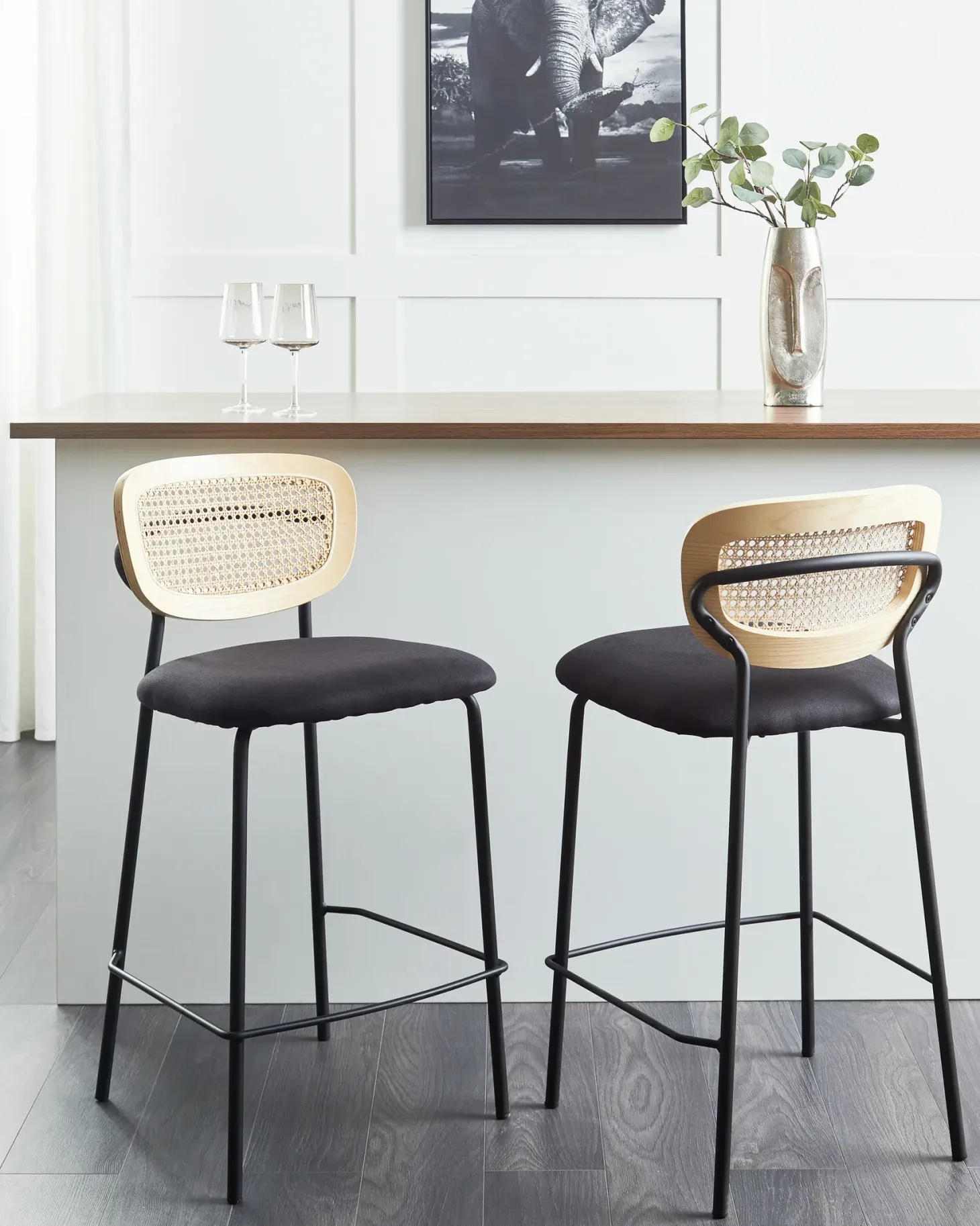 Sæt med 2 barstole MAYETTA Rattan Sort
