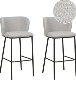Sæt med 2 barstole MINA Boucle Lysegrå