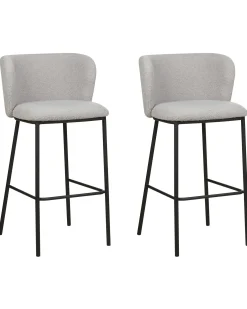 Sæt med 2 barstole MINA Boucle Lysegrå