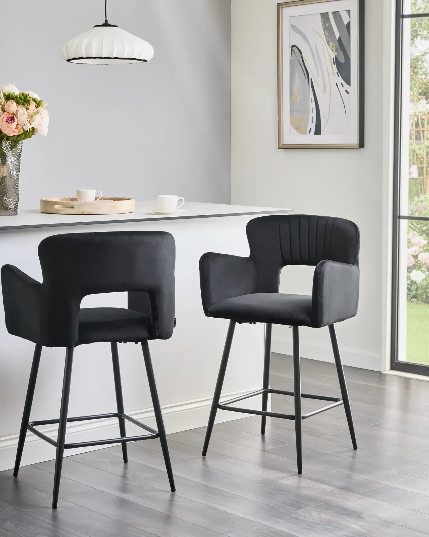 Sæt med 2 barstole SANILAC Velour Sort