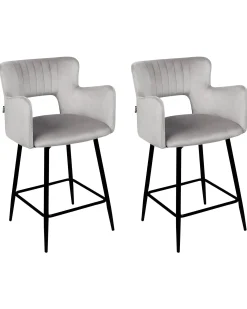 Sæt med 2 barstole SANILAC Velour Lysegrå