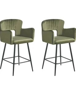 Sæt med 2 barstole SANILAC Velour Olivengrøn