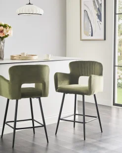 Sæt med 2 barstole SANILAC Velour Olivengrøn