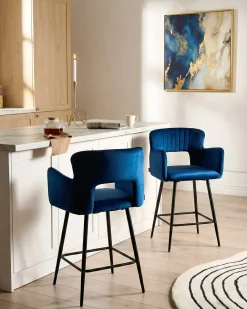 Sæt med 2 barstole SANILAC Velour Navy Blå