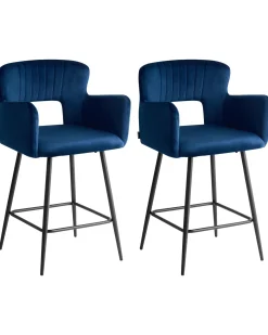 Sæt med 2 barstole SANILAC Velour Navy Blå