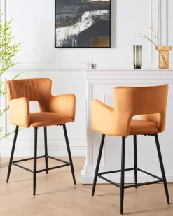 Sæt med 2 barstole SANILAC Velour Orange