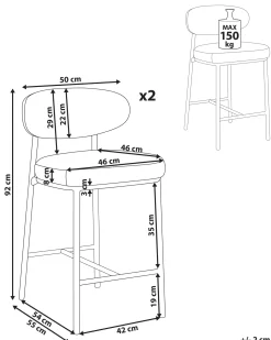 Sæt med 2 barstole UNITY Boucle Brungrå