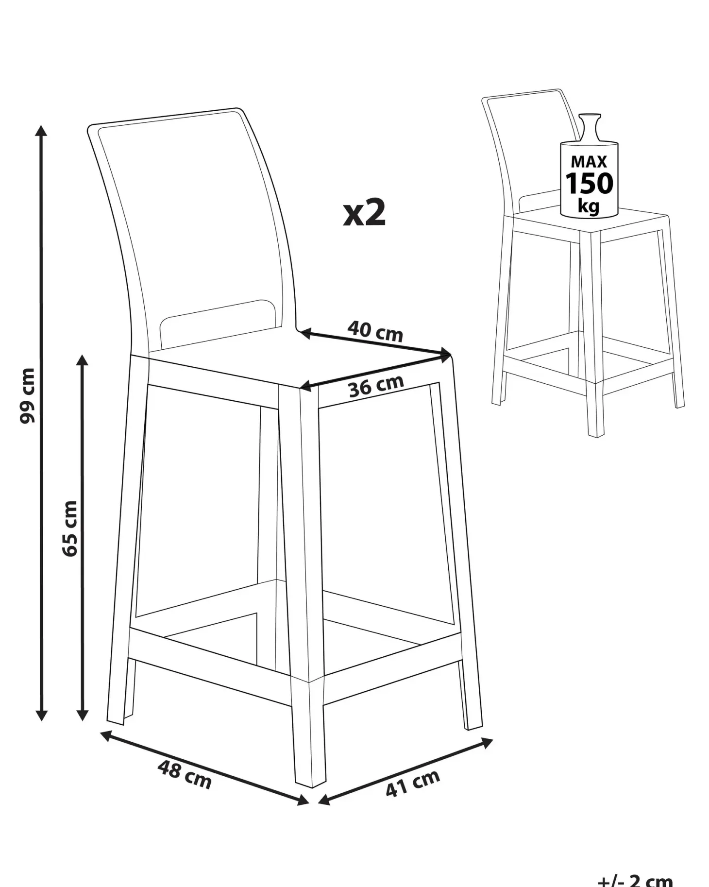 Sæt med 2 barstole WELLINGTON Transparent