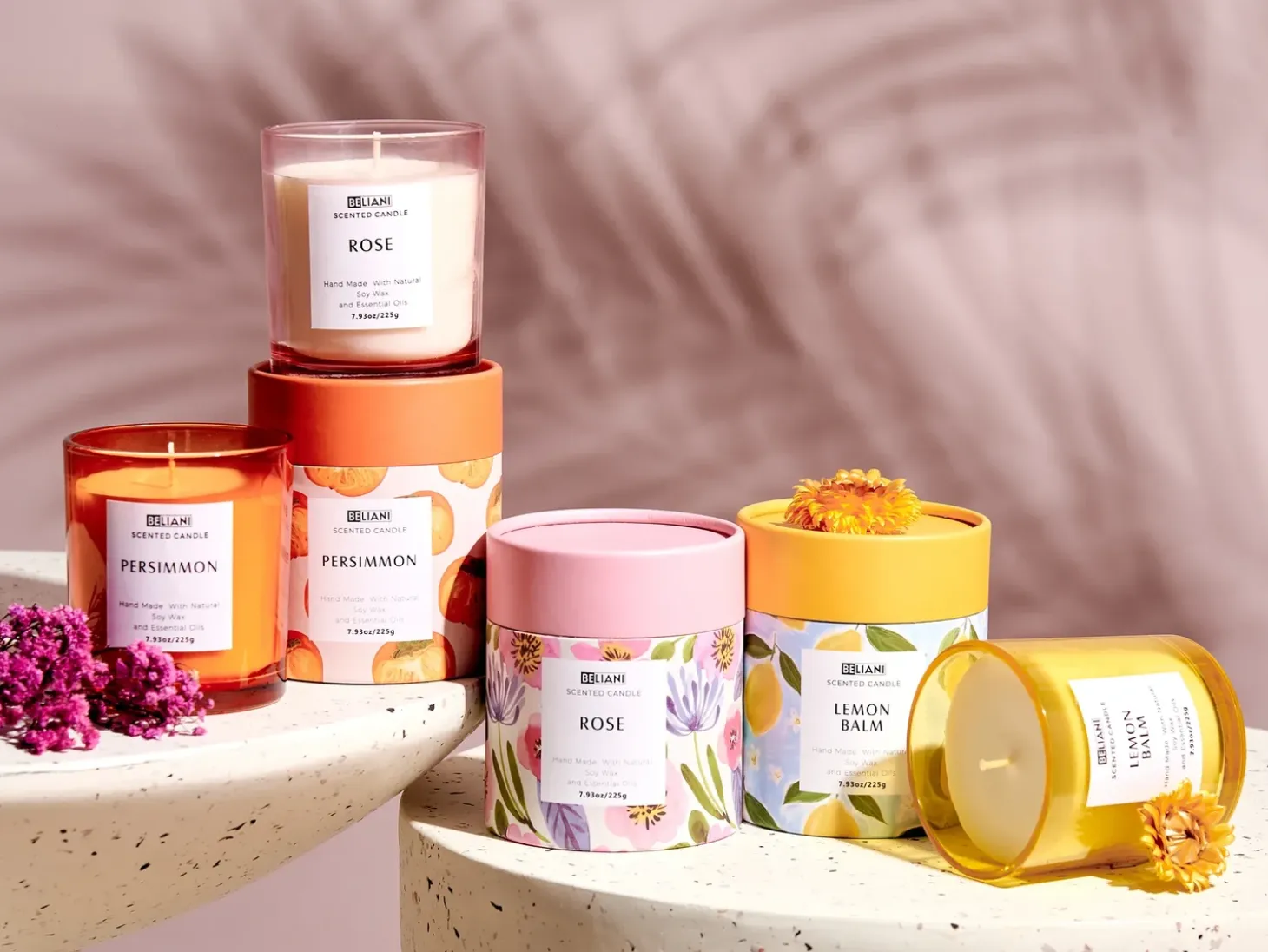 Sæt med 3 duftlys COLORFUL BARREL Soja voks Orientalske noter krydderurter noter Blomster noter