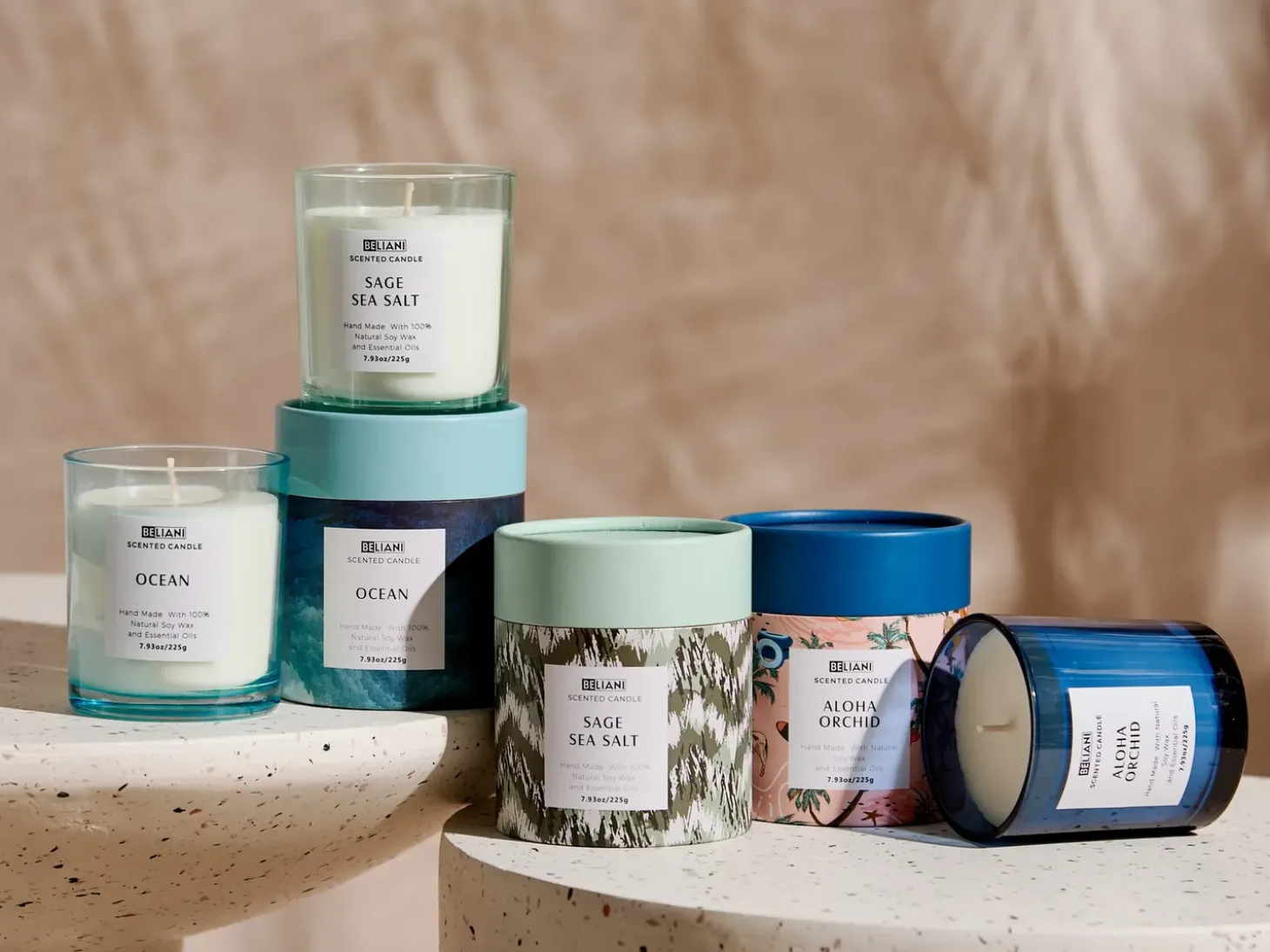 Sæt med 3 duftlys COLORFUL BARREL Soja voks Fresh notes Blomster noter