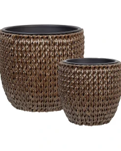 Sæt med 2 plantekrukker BERBERIS 34/45 cm Mørkebrun PE-rattan