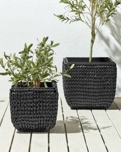 Sæt med 2 plantekrukker BERBERIS 34/45 cm Sort PE-rattan