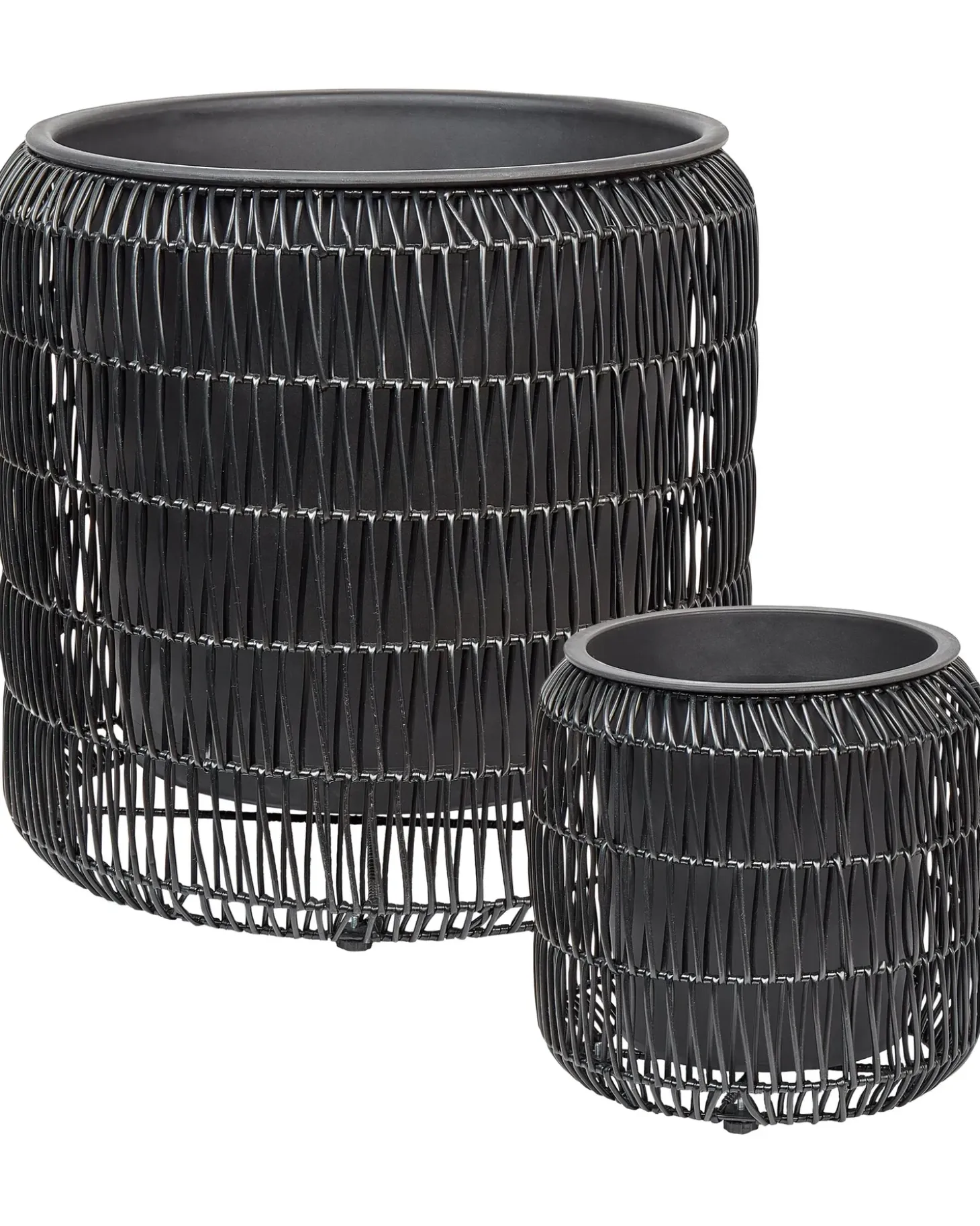 Sæt med 2 plantekrukker BRODIEA PE-rattan 26/45 cm Sort