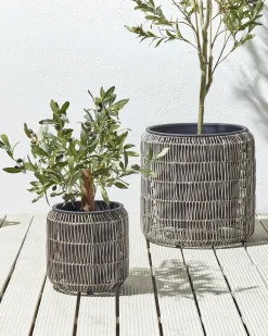 Sæt med 2 plantekrukker BRODIEA 26/45 cm Lysebrun PE-rattan