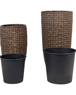 Sæt med 2 plantekrukker CEDRUS 37/45 cm Brun PE-rattan