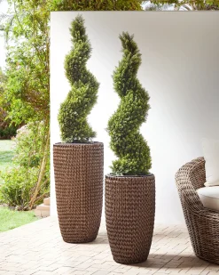 Sæt med 2 plantekrukker CEDRUS 37/45 cm Brun PE-rattan
