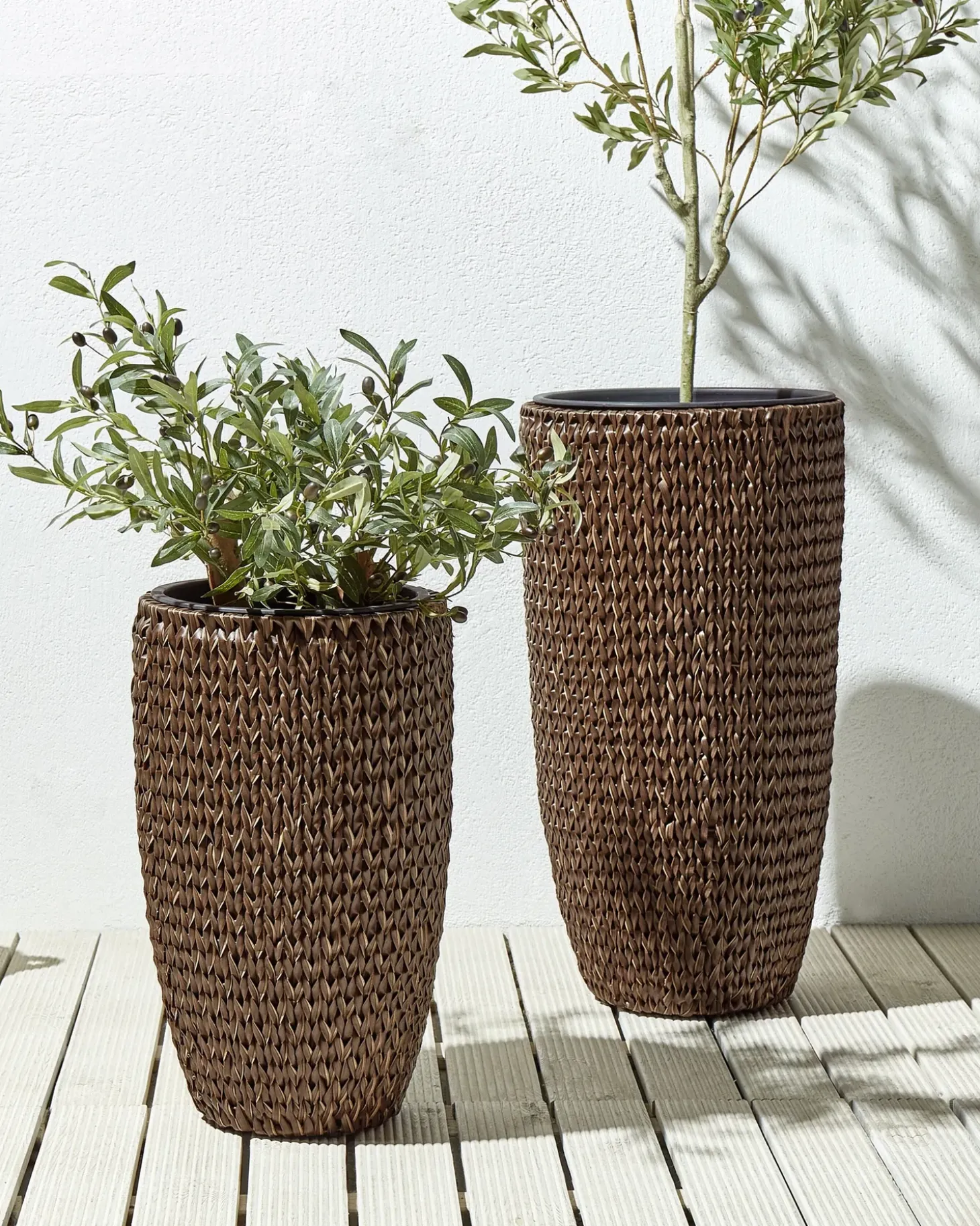 Sæt med 2 plantekrukker CEDRUS 37/45 cm Brun PE-rattan