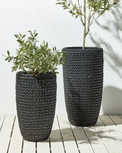 Sæt med 2 plantekrukker CEDRUS 37/45 cm Sort PE-rattan