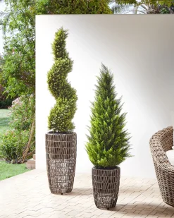 Sæt med 2 plantekrukker CHELONE PE-rattan 26/34 cm Brun