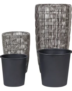 Sæt med 2 plantekrukker CHELONE PE-rattan 26/34 cm Brun