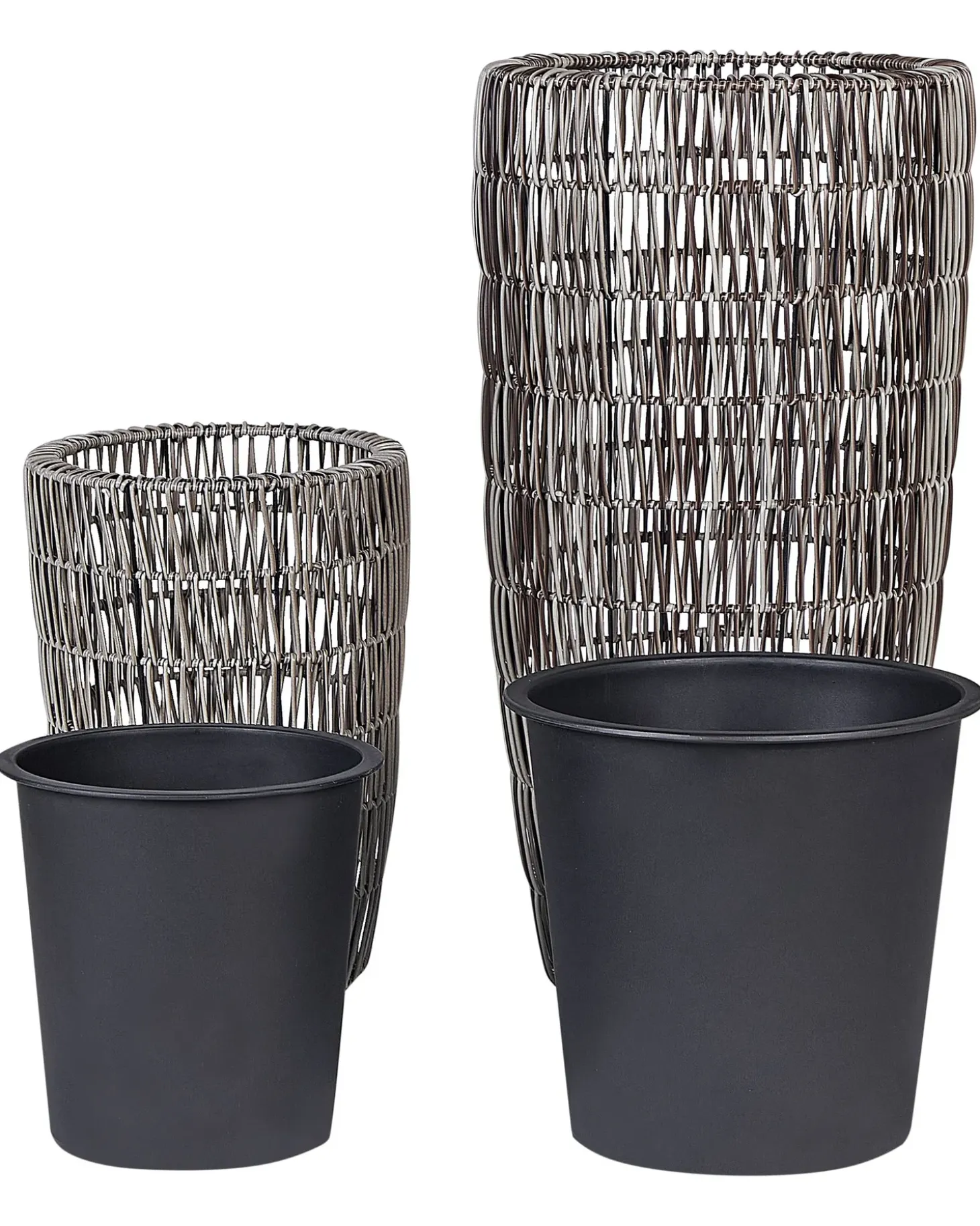 Sæt med 2 plantekrukker CHELONE PE-rattan 26/34 cm Brun