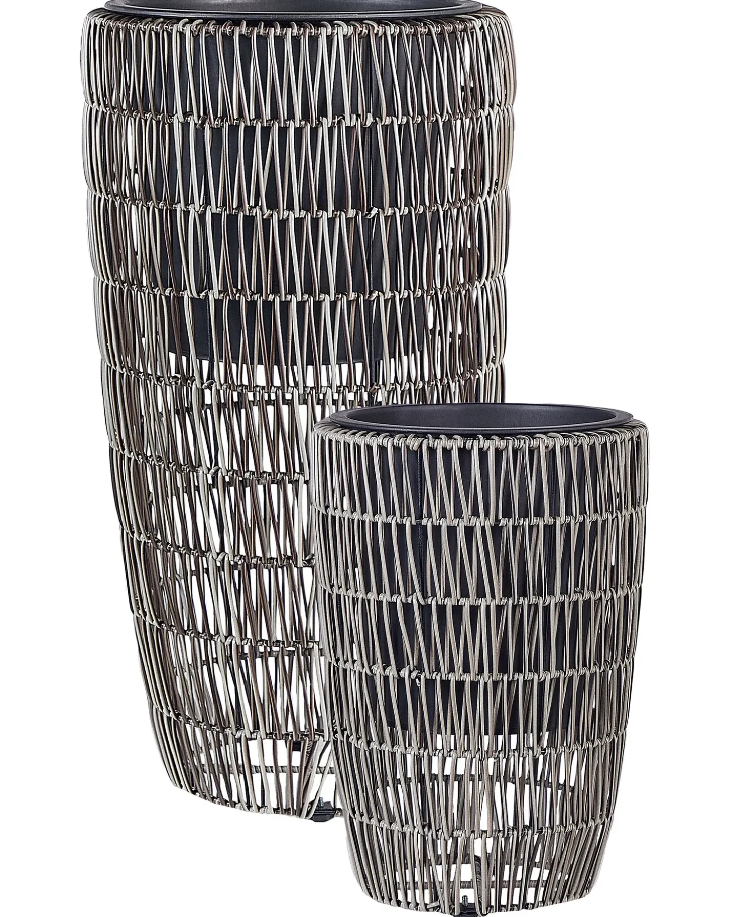 Sæt med 2 plantekrukker CHELONE PE-rattan 26/34 cm Brun