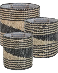 Sæt med 3 plantekrukker RATTAIL Søgræs 32/29/27 cm Sort