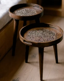 Sæt med 2 sideborde ASTAI Mangotræ Mørkebrun