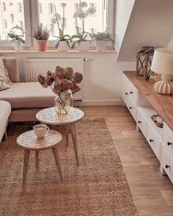 Sæt med 2 sideborde HURSI Mangotræ Brun/hvid