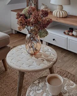 Sæt med 2 sideborde HURSI Mangotræ Brun/hvid