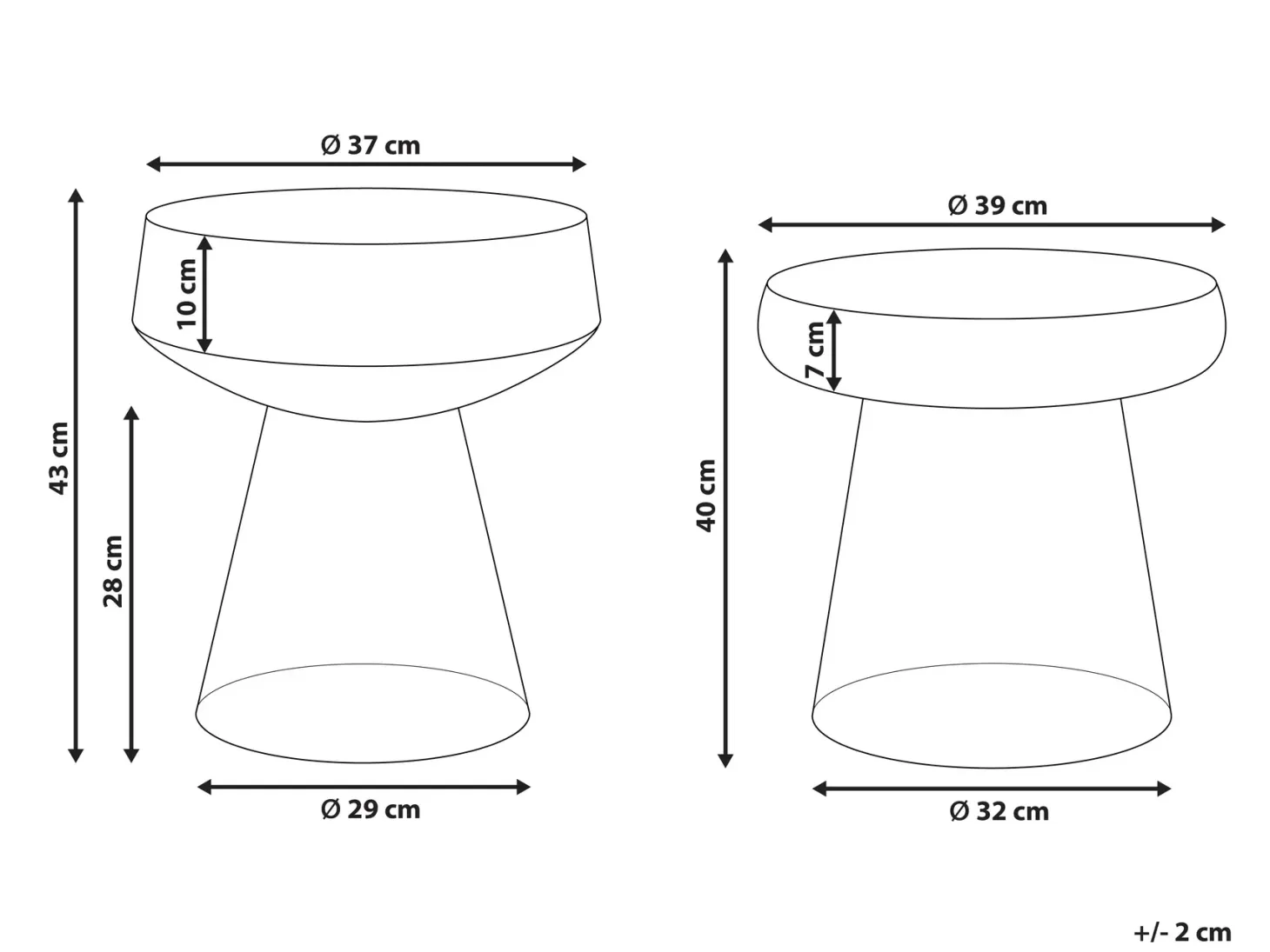 Sæt med 2 sideborde LAGUNA/CALDERA Glas Rød