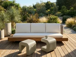 Sæt med 2 sideborde MOZIA Olivengrøn Beige