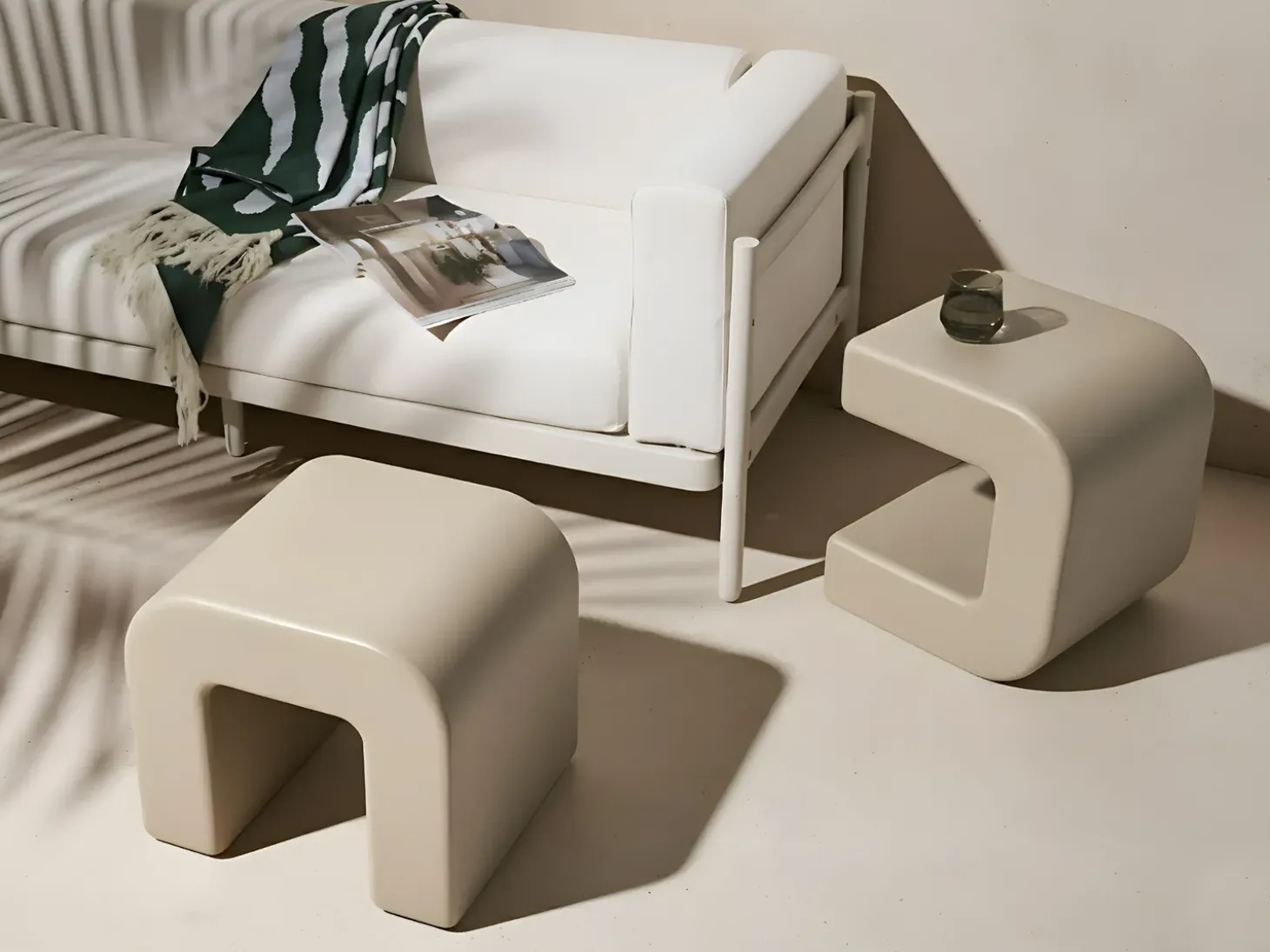 Sæt med 2 sideborde MOZIA Olivengrøn Beige