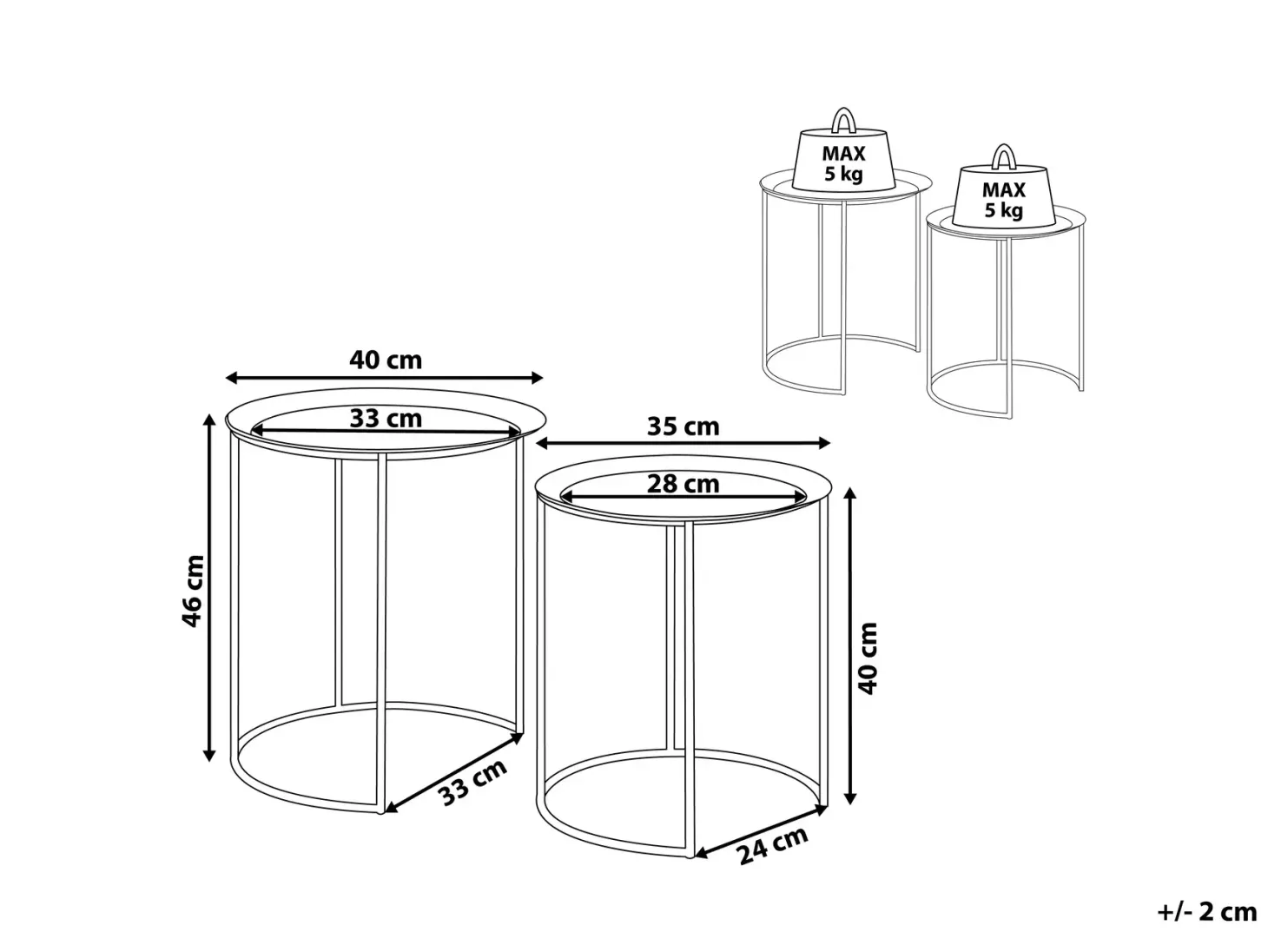 Sæt med 2 sideborde TWINS Metal Sort