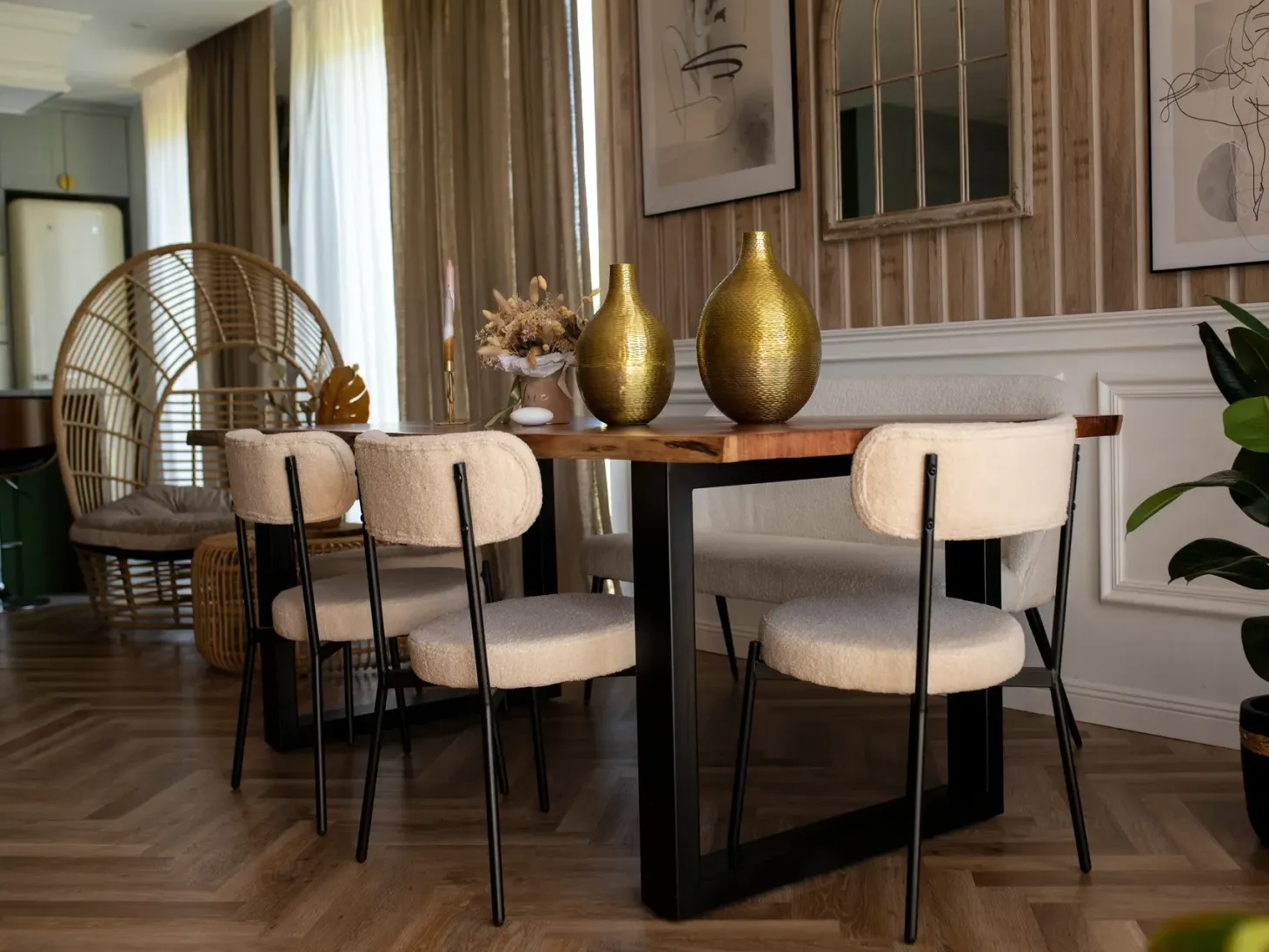 Sæt med 2 spisebordsstole ALLISON Boucle Lys Beige