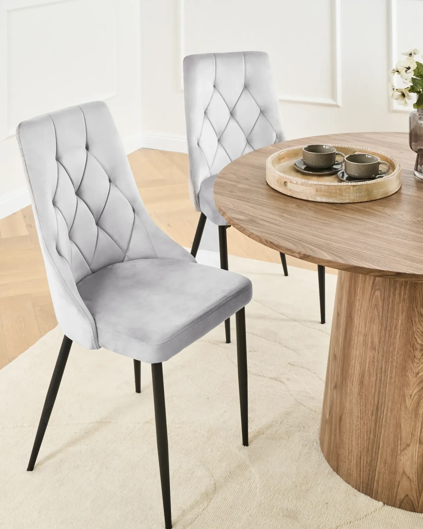Sæt med 2 spisebordsstole AVENIR Velour Lysegrå