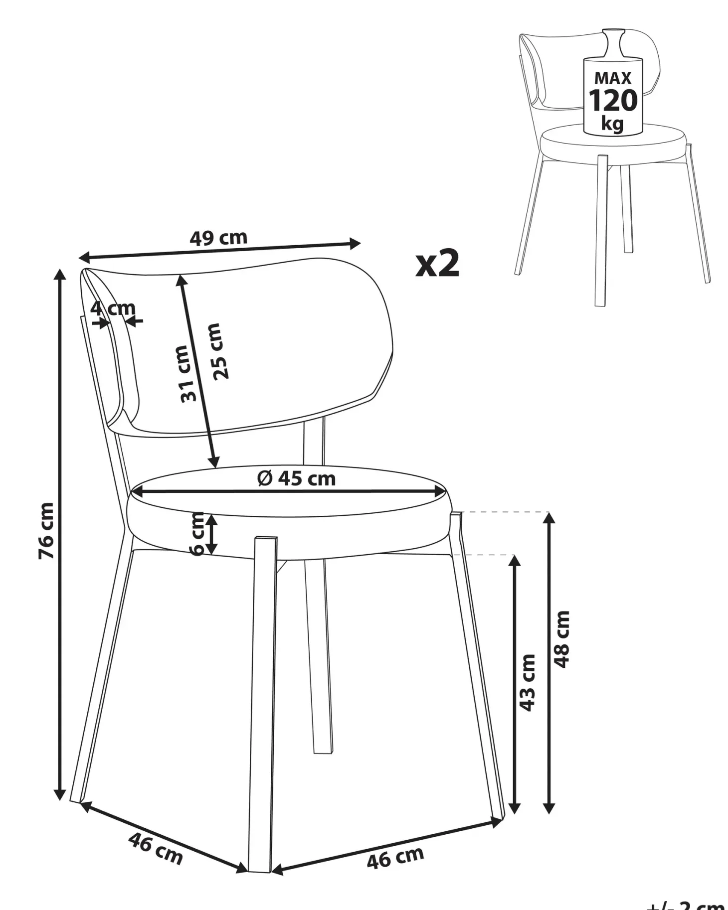 Sæt med 2 spisebordsstole BRONTE Lys Beige