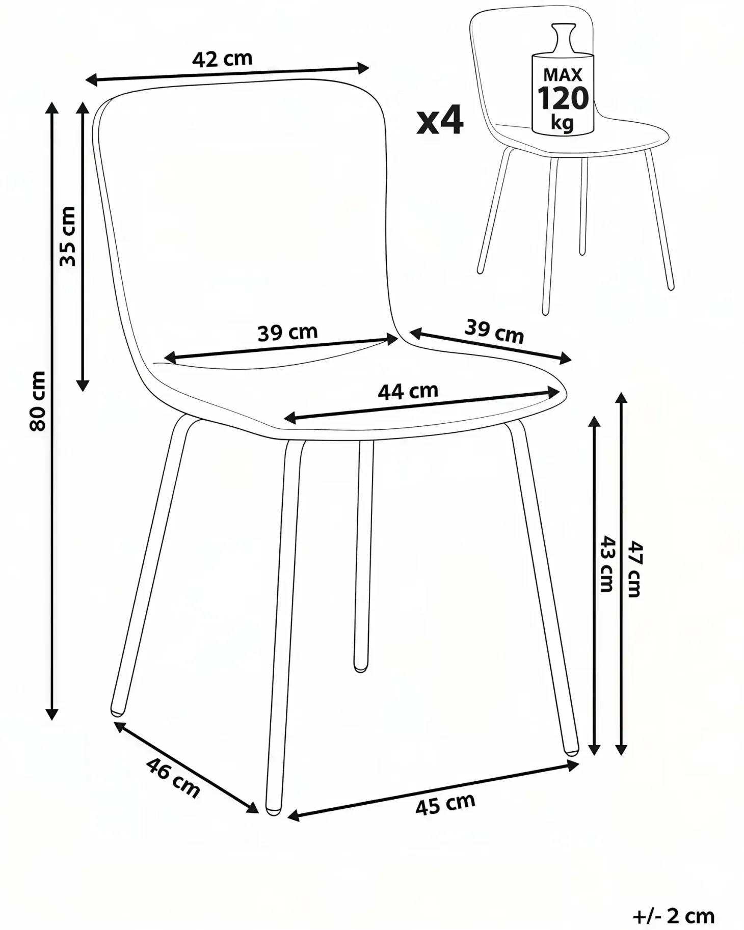 Sæt med 4 spisebordsstole CALDWELL Lys Beige